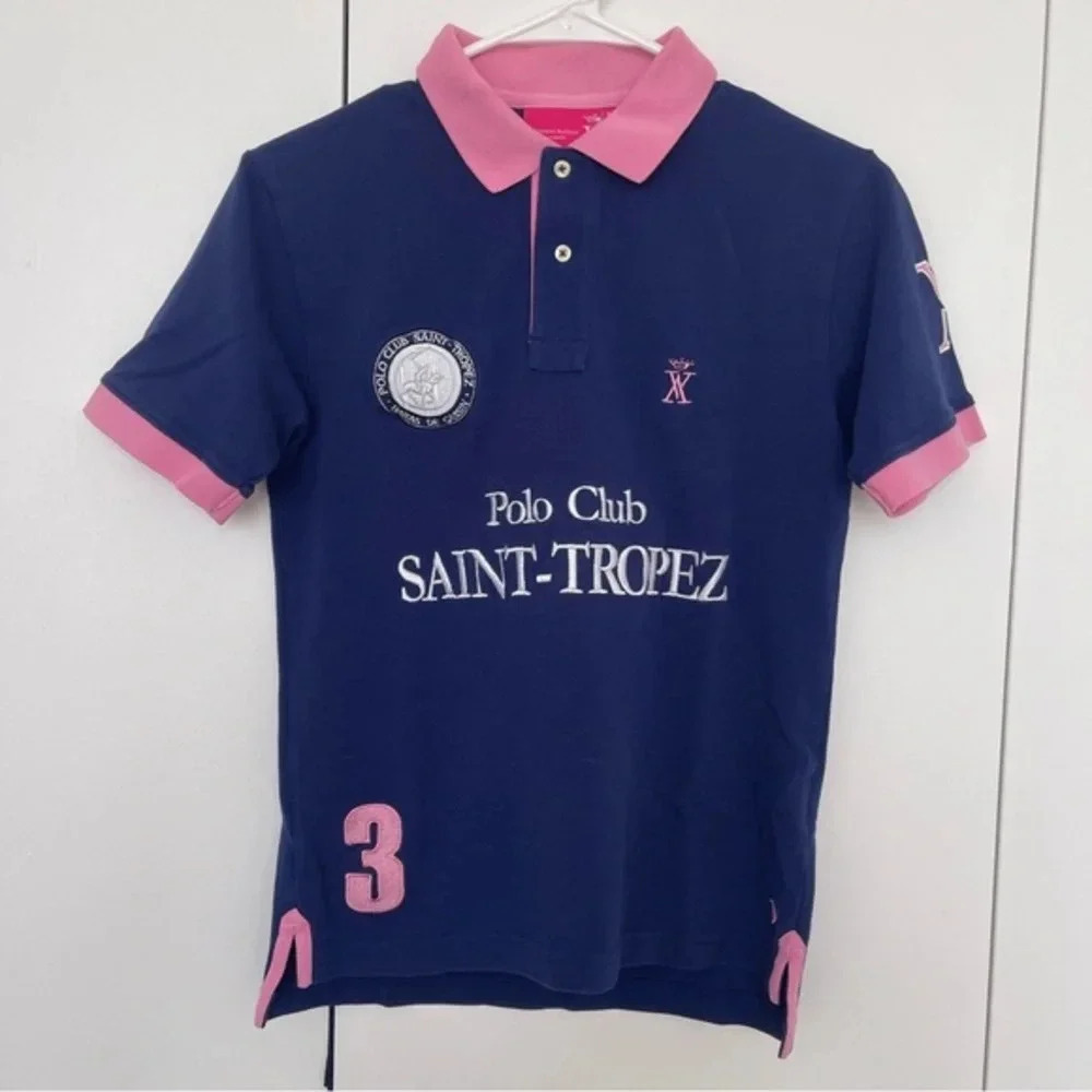 Polo shirt top XS Vicomte A short sleeves Collection Saint Tropez blue - Picture 3 of 6